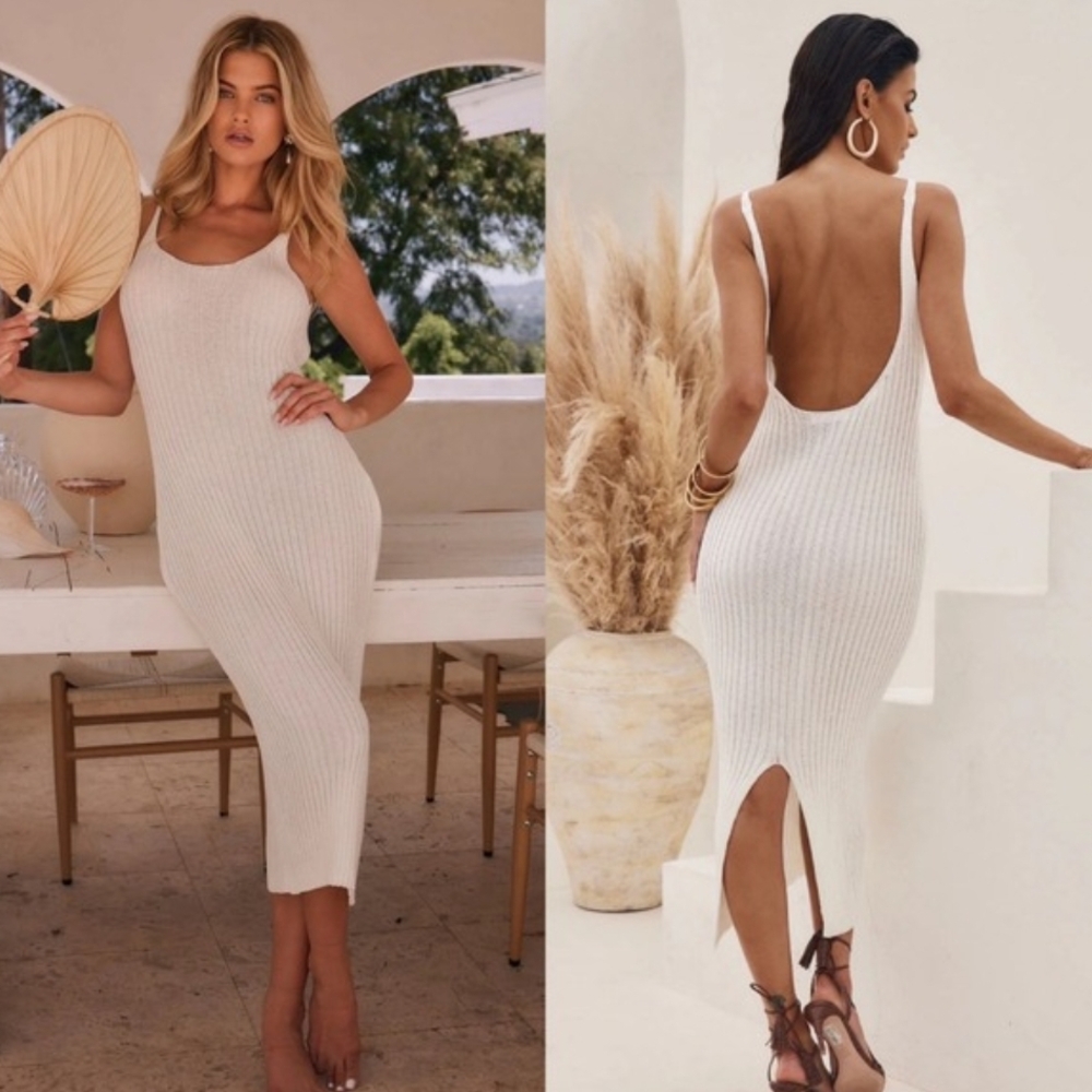 12th Tribe White Ribbed Midi Dress